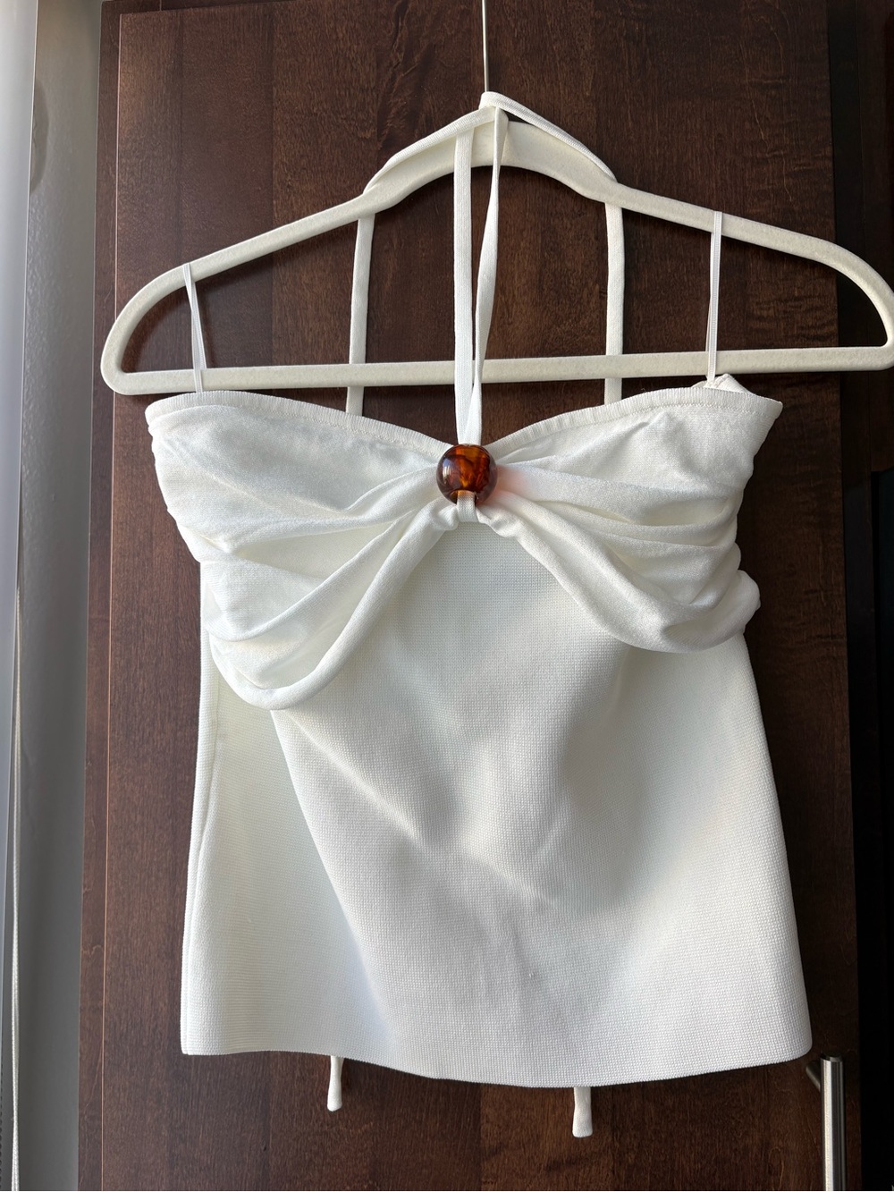 Zara White Halter Crop Top with Amber Accent